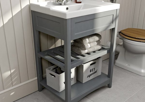 The Bath Co. Camberley satin grey washstand with traditional basin