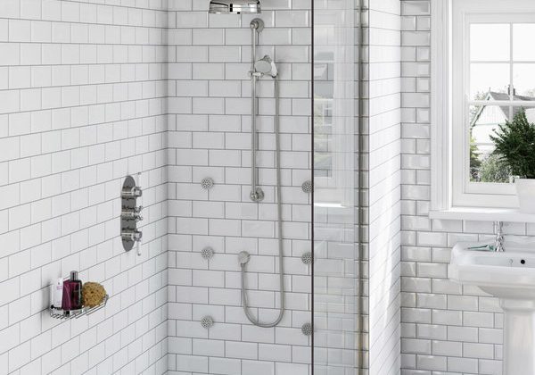 The Bath Co. Camberley thermostatic shower valve with body jets and wall shower set