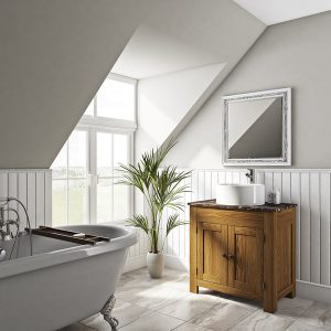 The Bath Co. Chester oak washstand with brown marble top