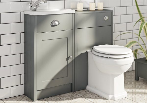 The Bath Co. Dulwich stone grey cloakroom combination with white wooden seat