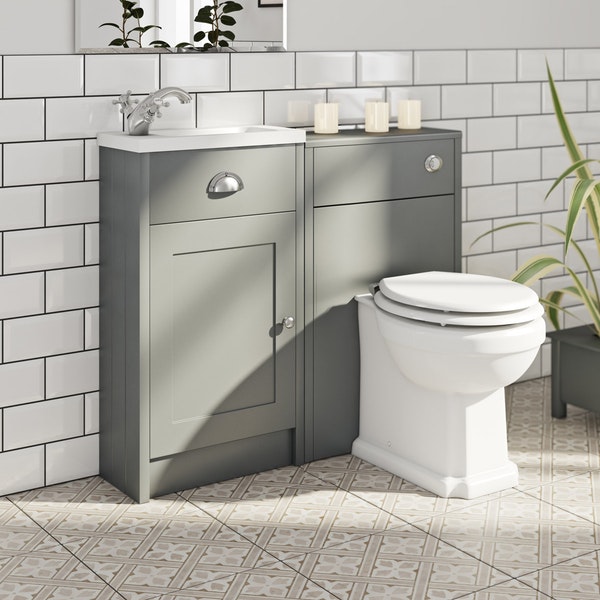 The Bath Co. Dulwich stone grey cloakroom combination with white wooden seat