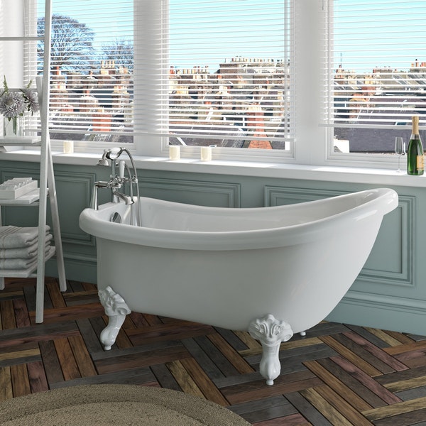 The Bath Co. Winchester roll top bath with white ball and claw feet offer pack