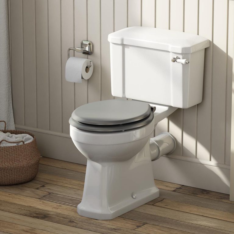 The Bath Co. Camberley close coupled toilet with grey soft close seat